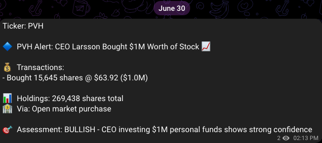 PVH insider trading alert screenshot
